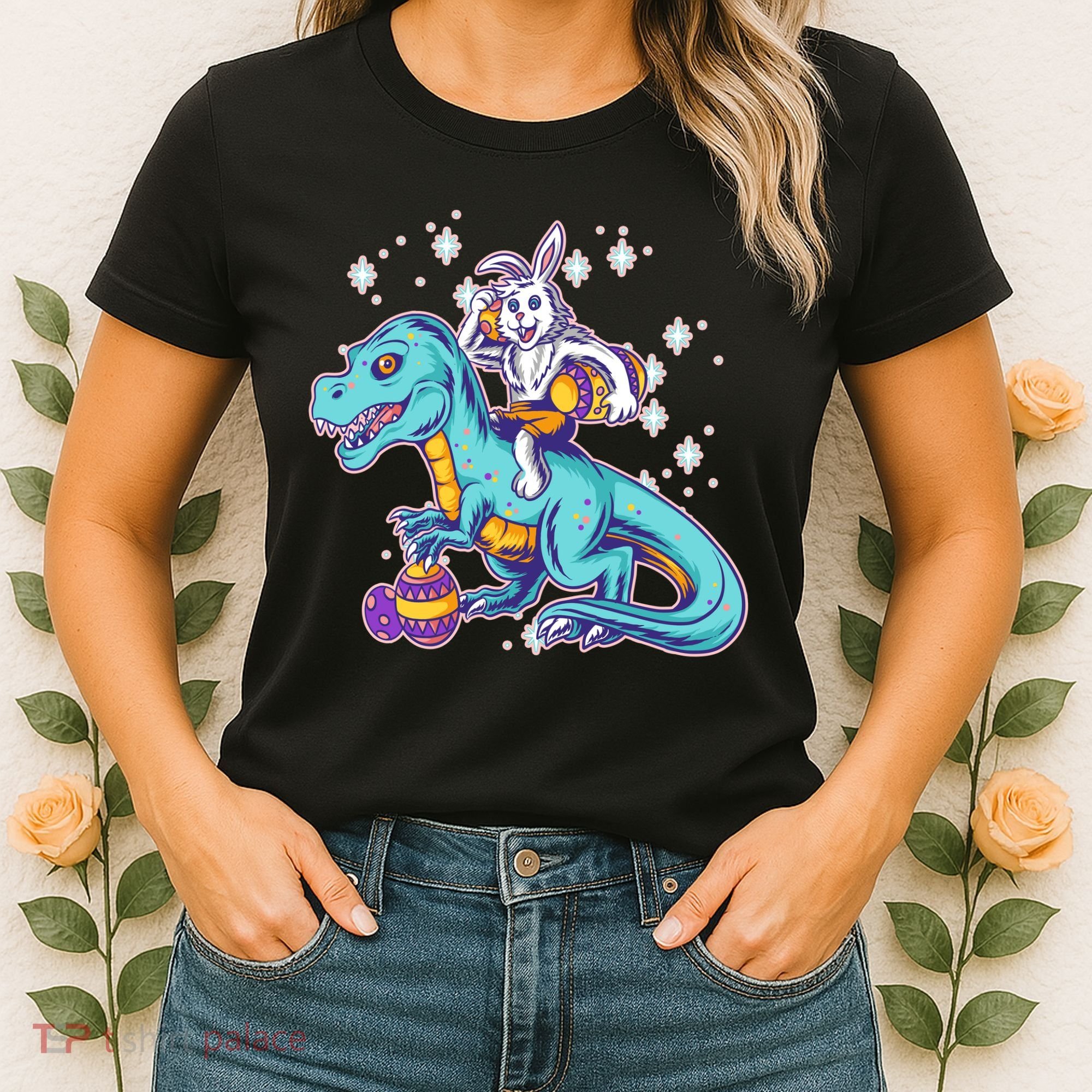 Funny Easter Bunny Riding T-Rex Women's T-Shirt