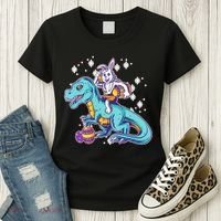 Funny Easter Bunny Riding T-Rex Women's T-Shirt thumb 3