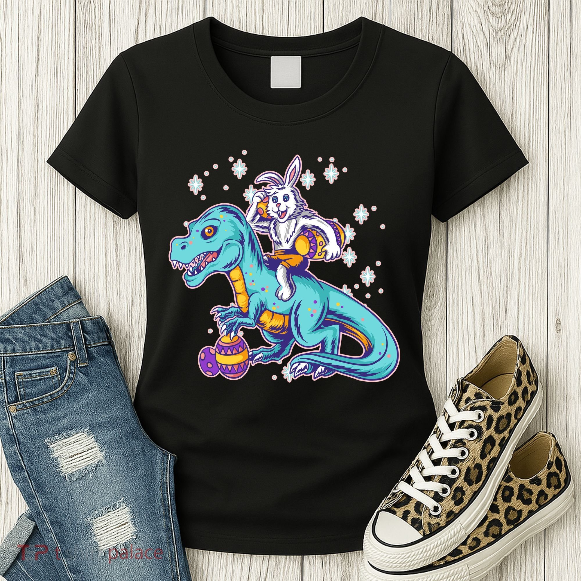 Funny Easter Bunny Riding T-Rex Women's T-Shirt