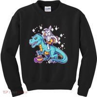 Funny Easter Bunny Riding T-Rex Kids Sweatshirt thumb 0