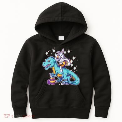 Funny Easter Bunny Riding T-Rex Kids Hoodie