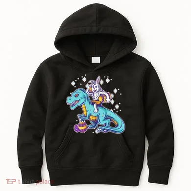 Funny Easter Bunny Riding T-Rex Kids Hoodie