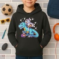 Funny Easter Bunny Riding T-Rex Kids Hoodie thumb 2
