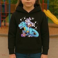Funny Easter Bunny Riding T-Rex Kids Hoodie thumb 3