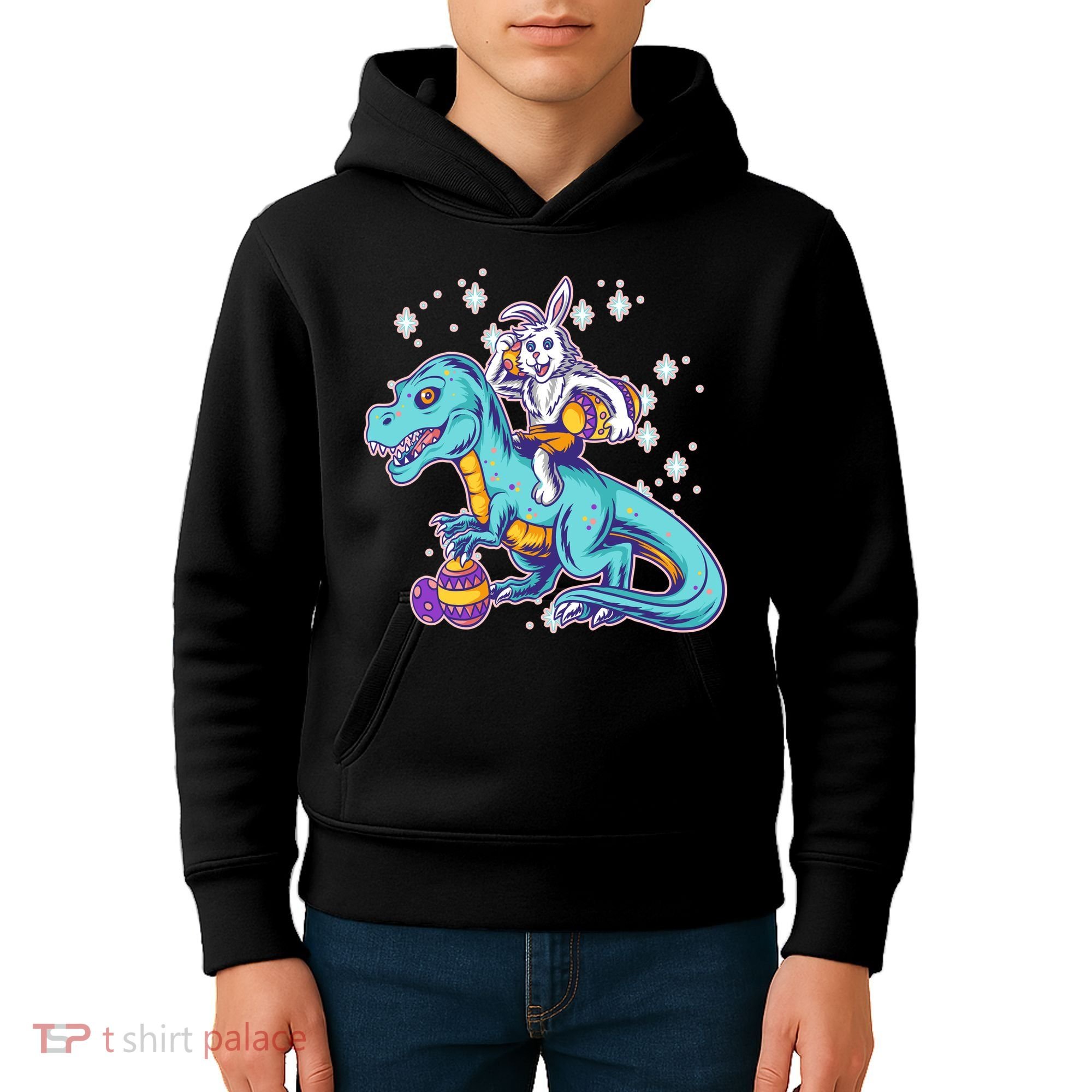 Funny Easter Bunny Riding T-Rex Kids Hoodie