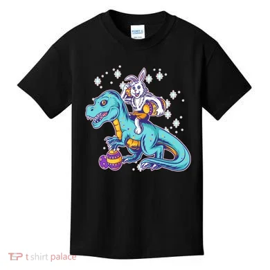 Funny Easter Bunny Riding T-Rex Kids T-Shirt