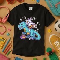 Funny Easter Bunny Riding T-Rex Kids T-Shirt thumb 3