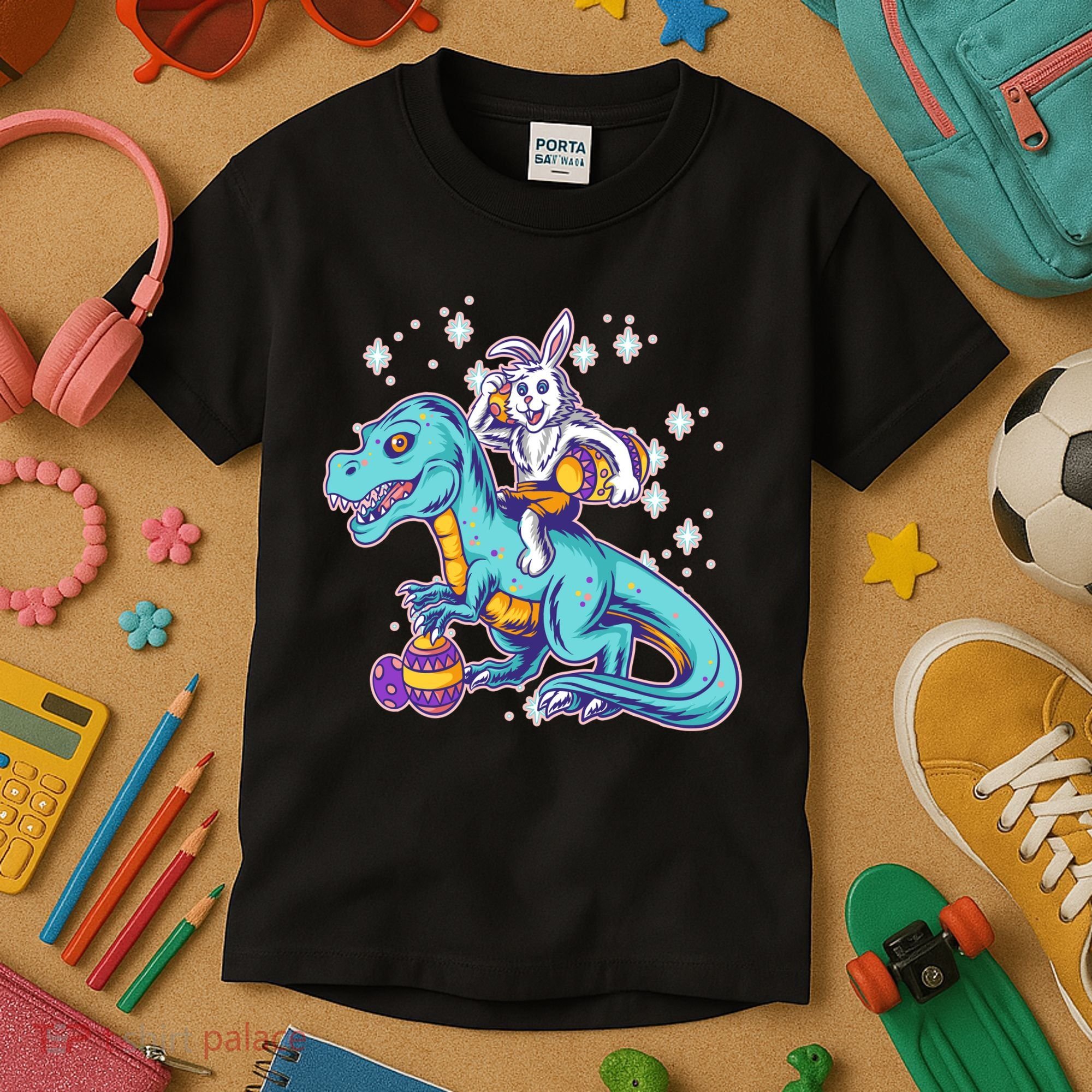 Funny Easter Bunny Riding T-Rex Kids T-Shirt