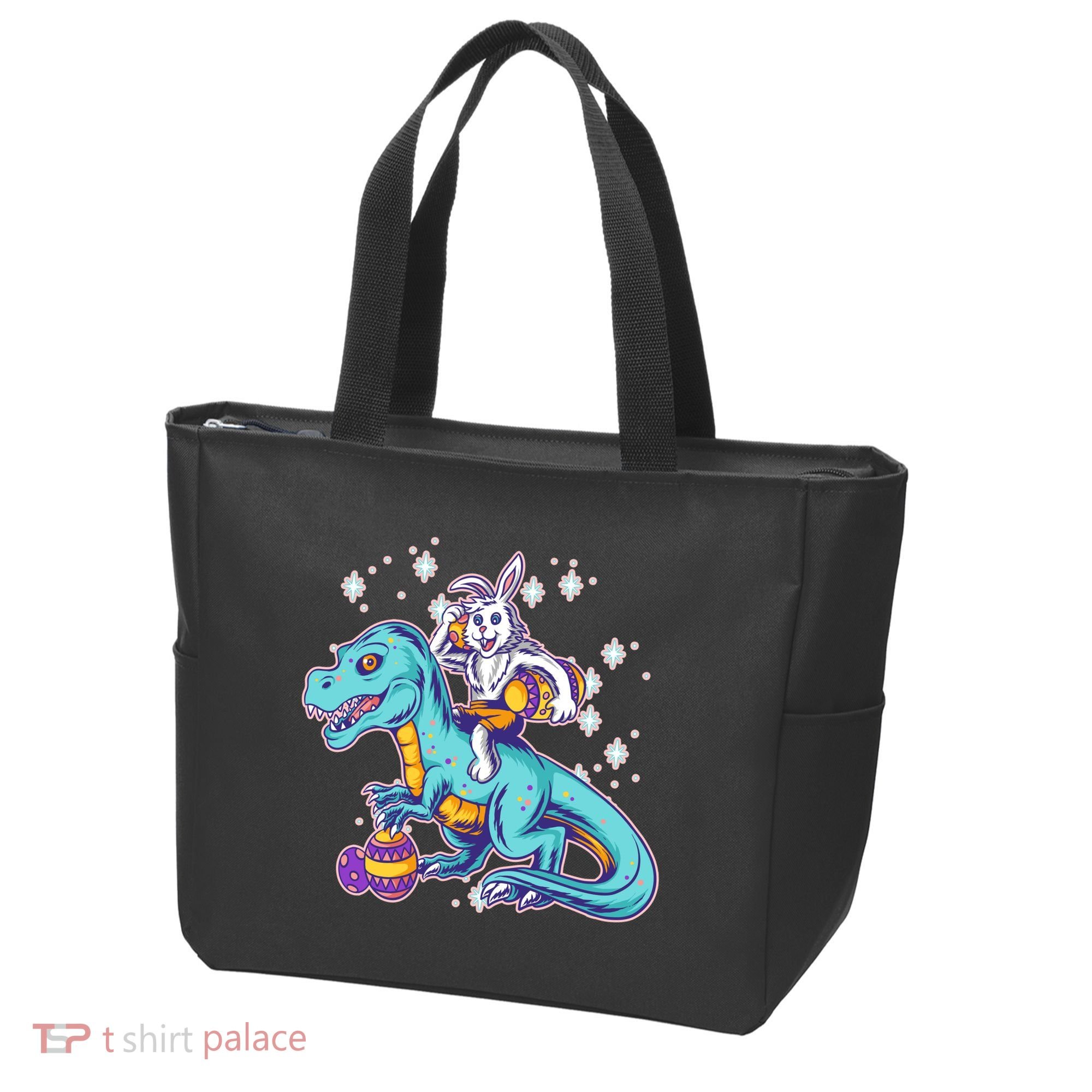 Funny Easter Bunny Riding T-Rex Tote Bag