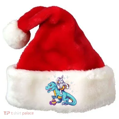 Funny Easter Bunny Riding T-Rex Santa Hat