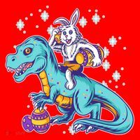Funny Easter Bunny Riding T-Rex Santa Hat thumb 1
