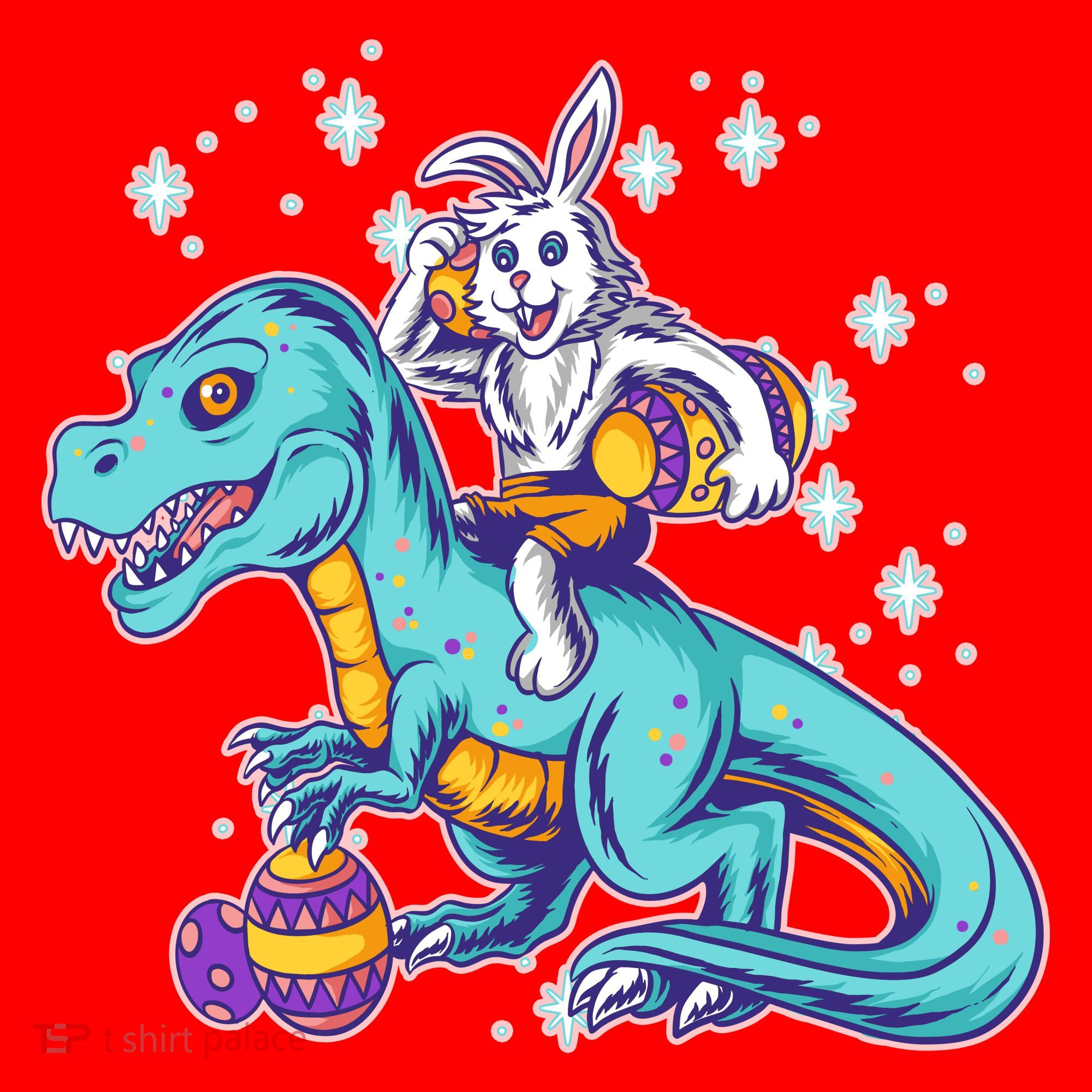 Funny Easter Bunny Riding T-Rex Santa Hat