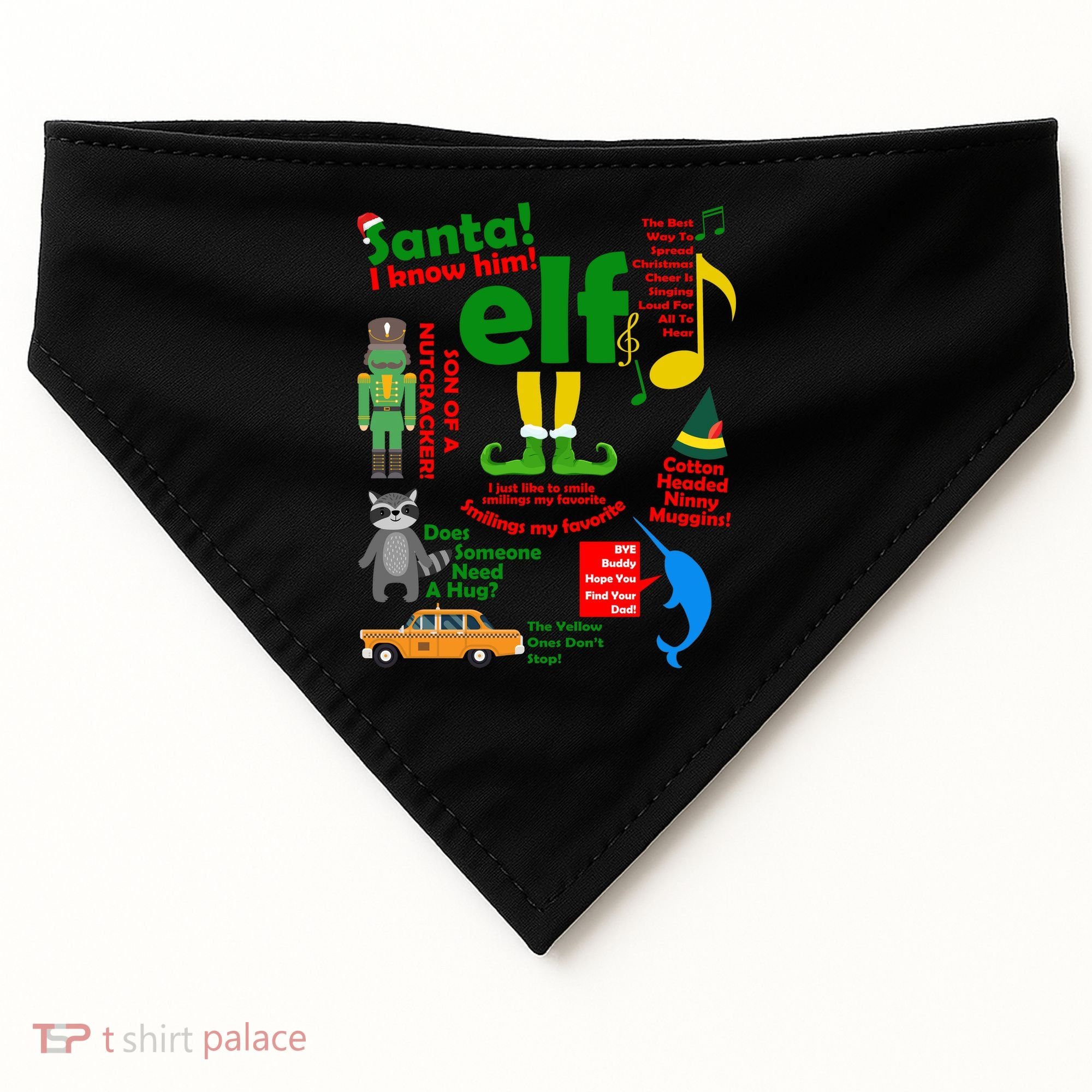 Funny Elf Santa Knows Him Christmas USA-Made Doggie Bandana