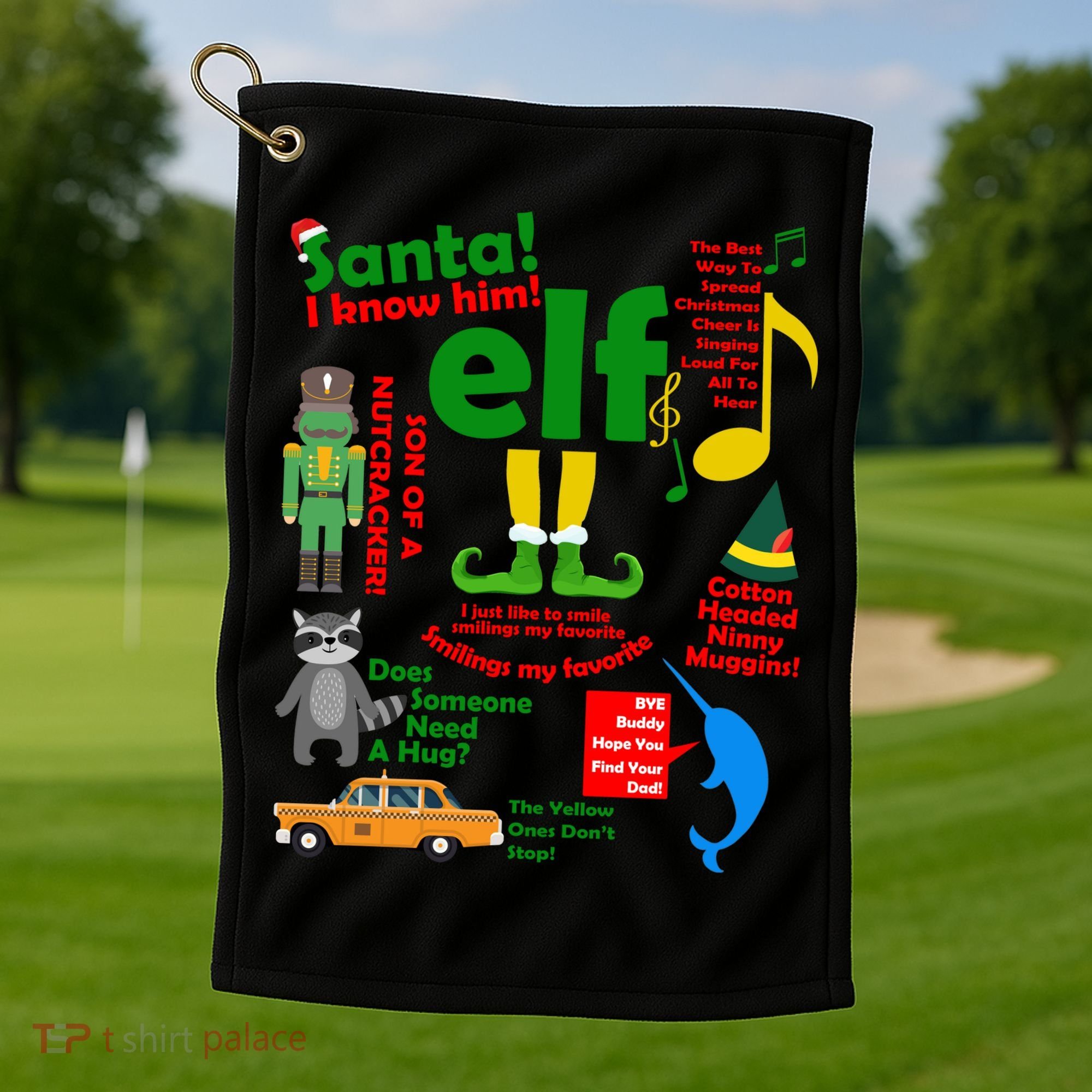 Funny Elf Santa Knows Him Christmas Golf Towel