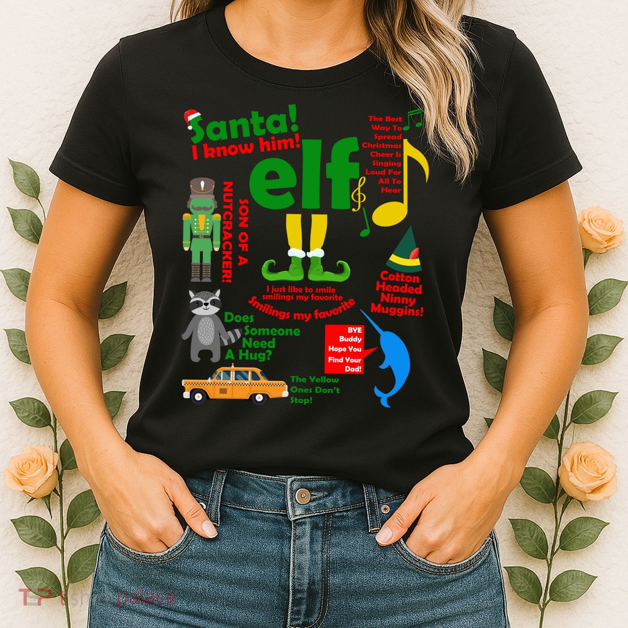 Funny Elf Santa Knows Him Christmas Women's T-Shirt