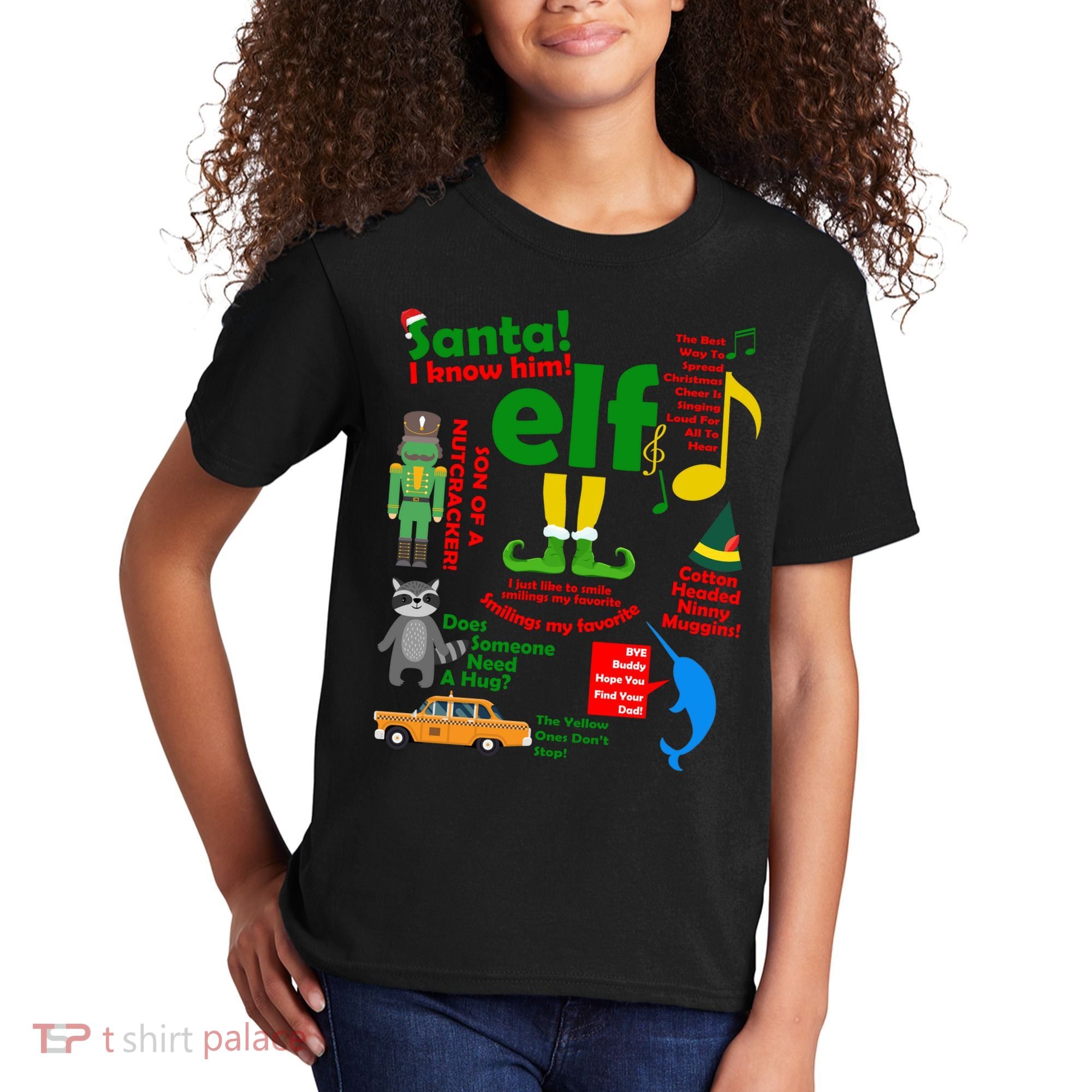 Funny Elf Santa Knows Him Christmas Kids T-Shirt