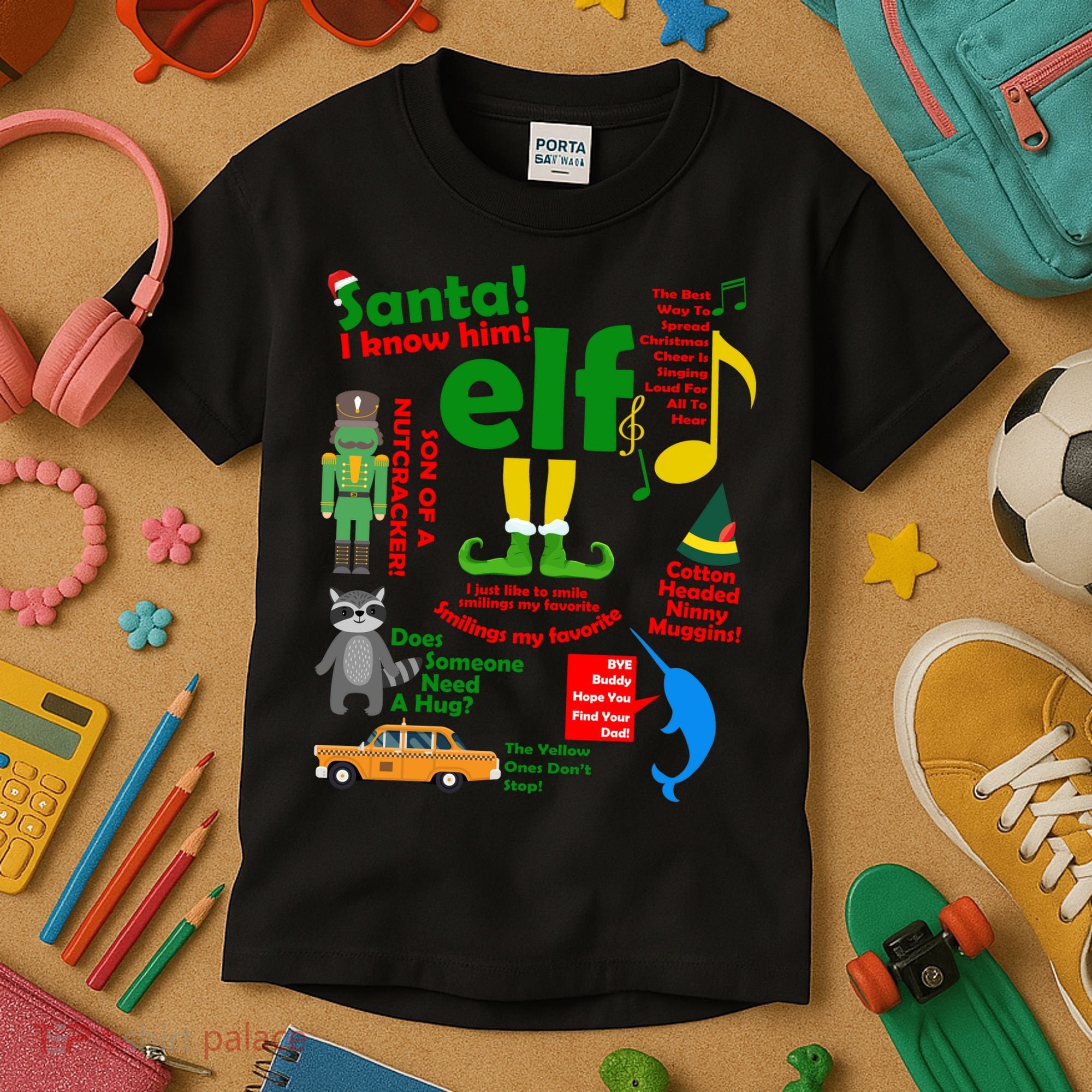 Funny Elf Santa Knows Him Christmas Kids T-Shirt