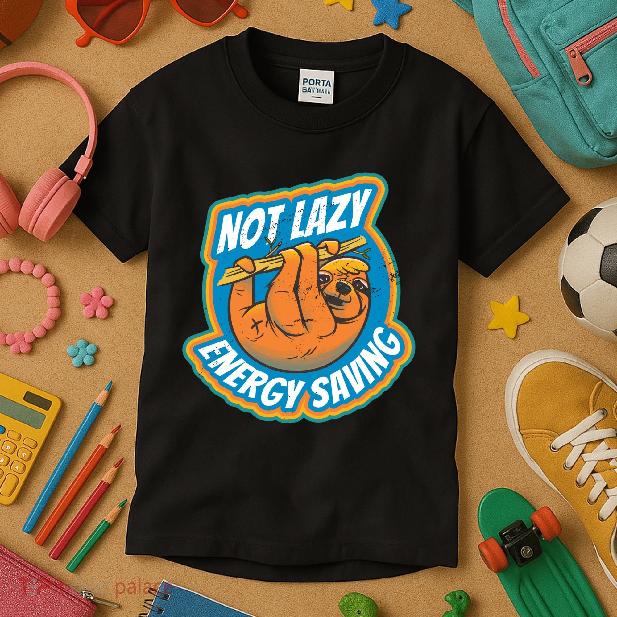 Funny Energy Saving Sloth Kids T-Shirt