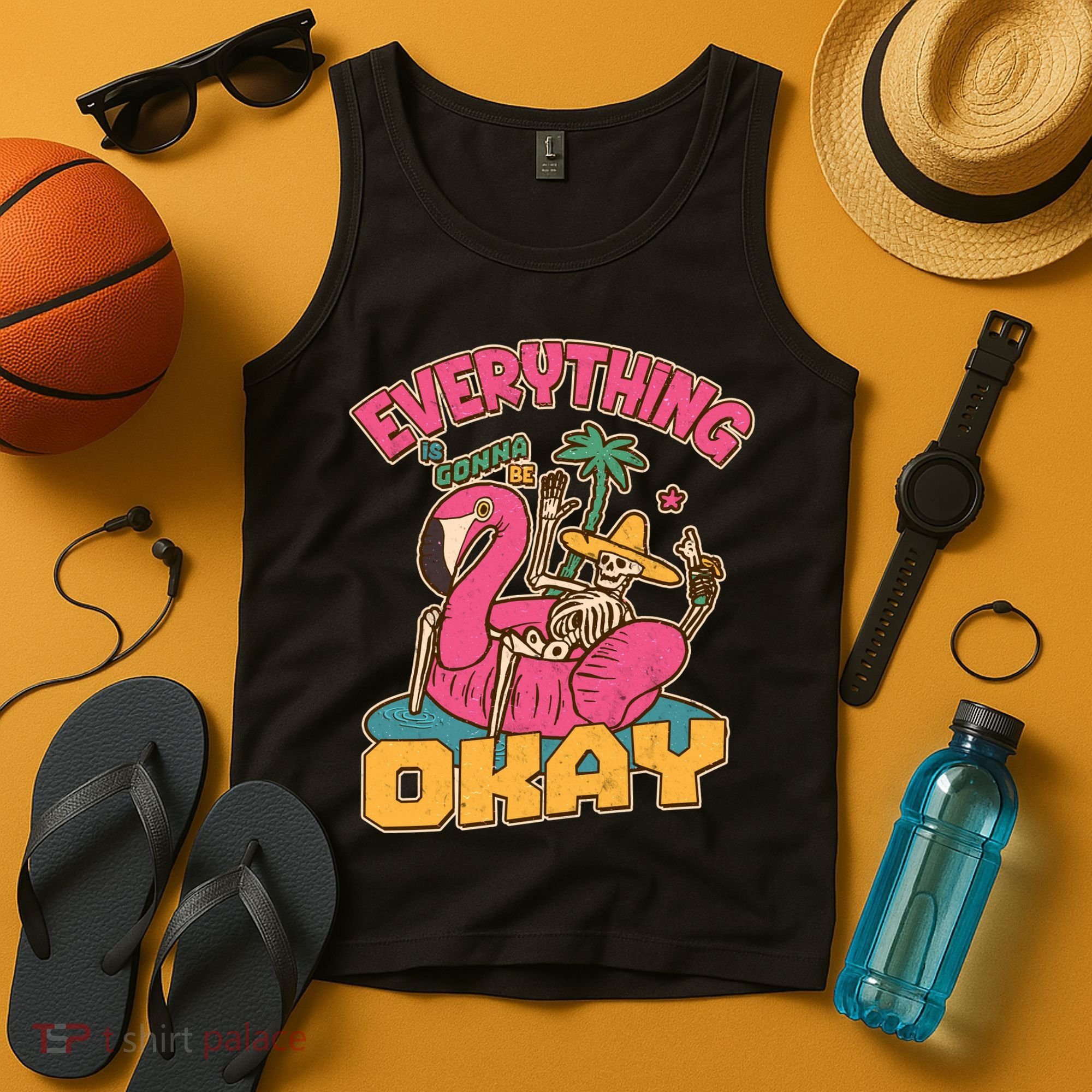 Funny Everything Is Gonna Be Okay Vacation Skeleton Tank Top