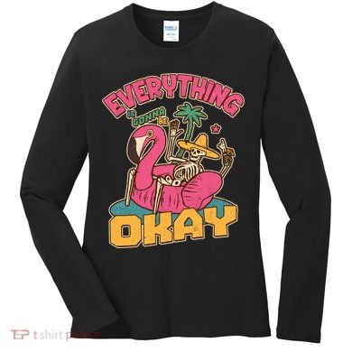 Funny Everything Is Gonna Be Okay Vacation Skeleton Women's Long Sleeve Shirt