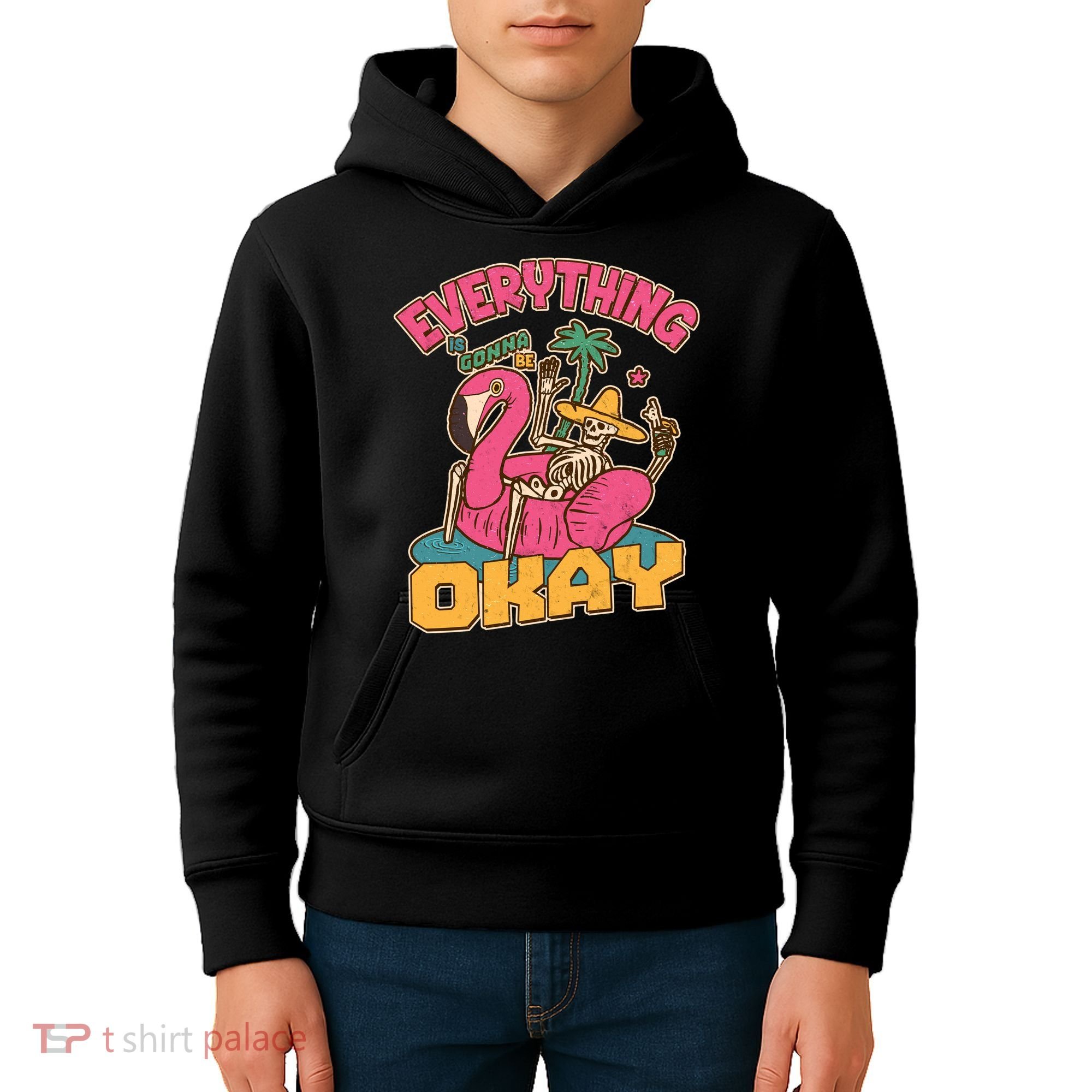 Funny Everything Is Gonna Be Okay Vacation Skeleton Kids Hoodie