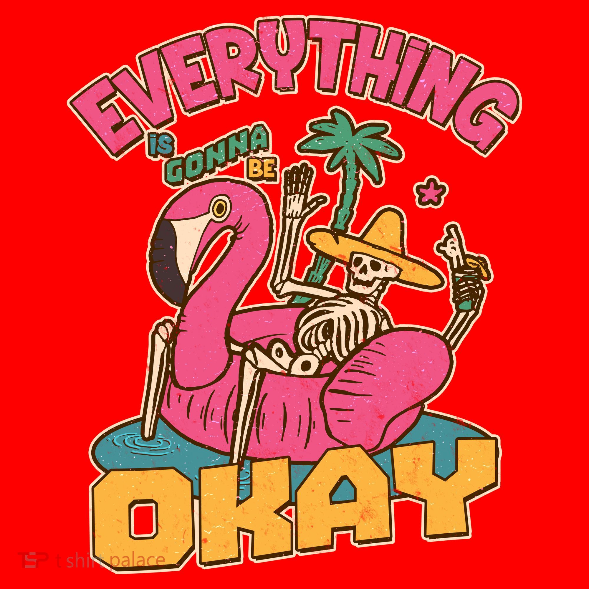 Funny Everything Is Gonna Be Okay Vacation Skeleton Santa Hat