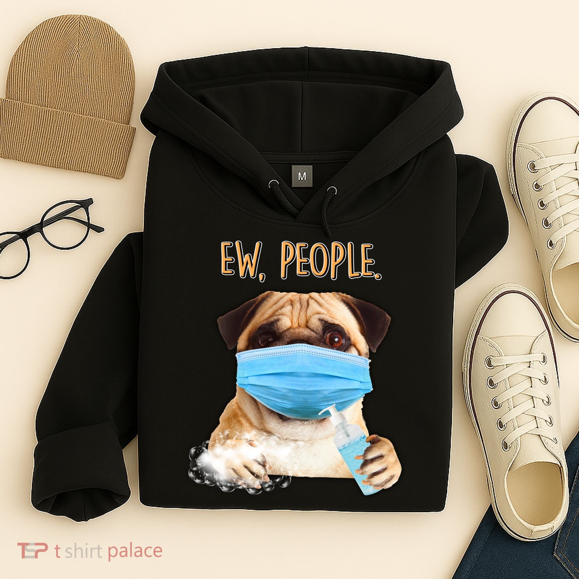 Funny Ew People Hygienic Pug Mask Hoodie
