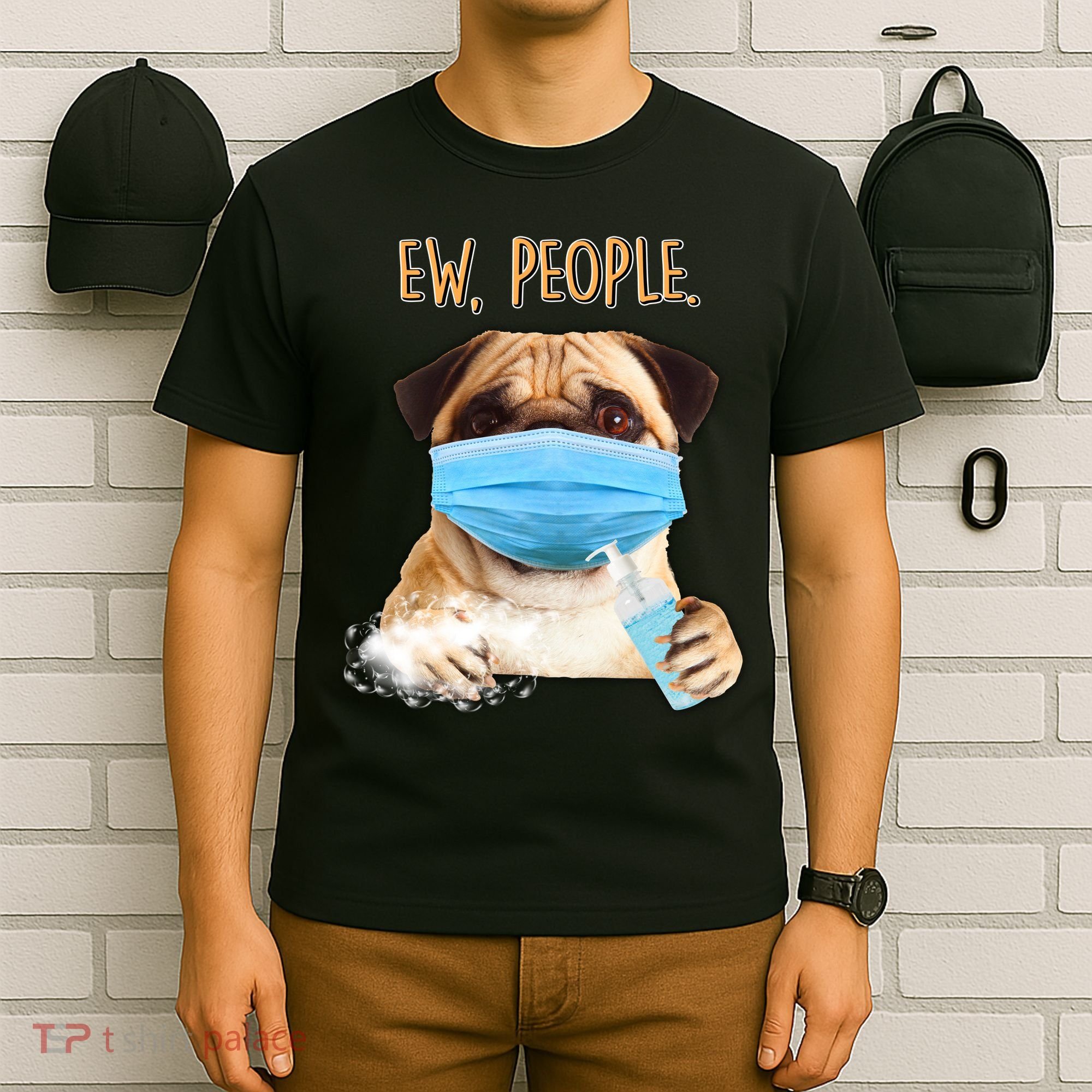 Funny Ew People Hygienic Pug Mask T-Shirt