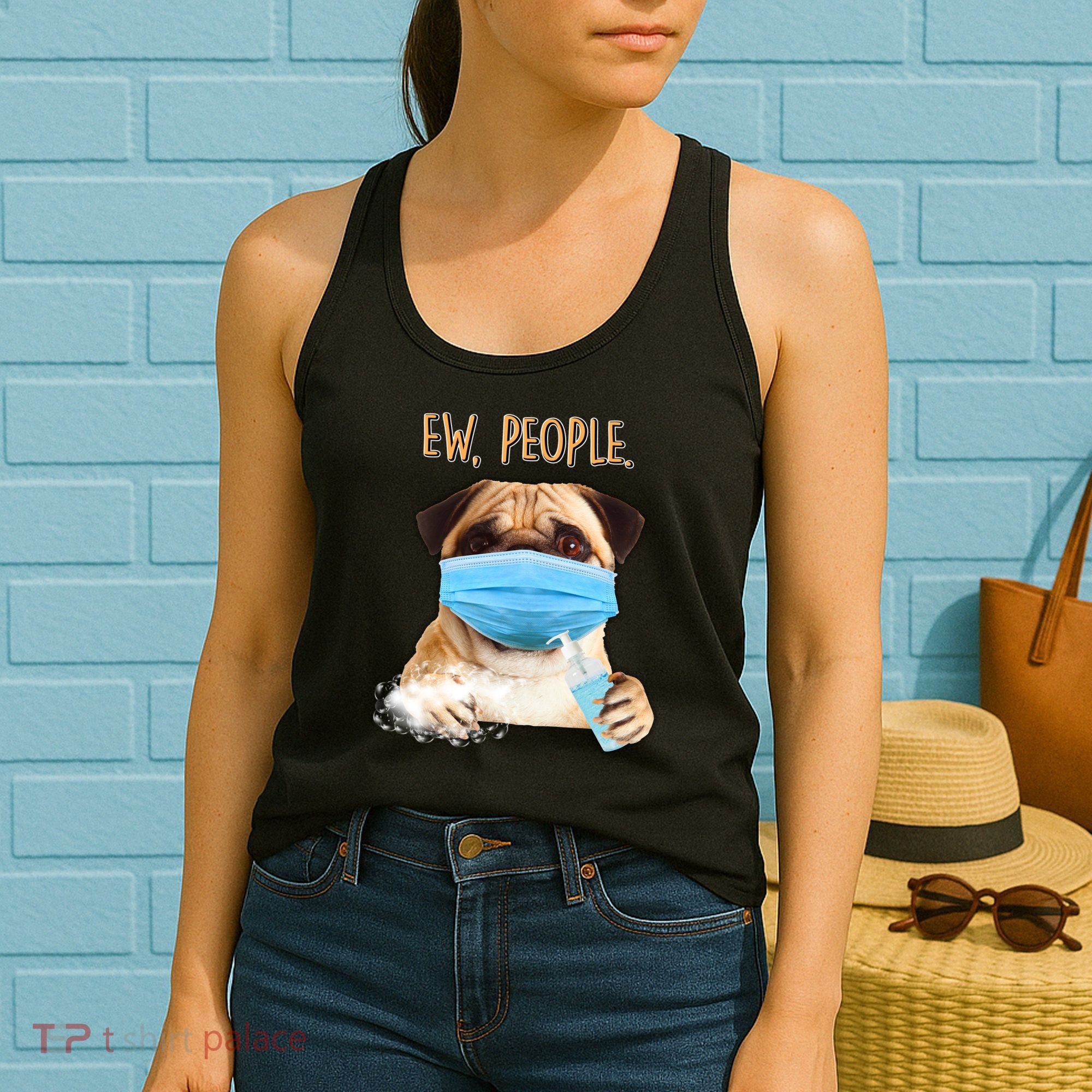 Funny Ew People Hygienic Pug Mask Women's Tank Top