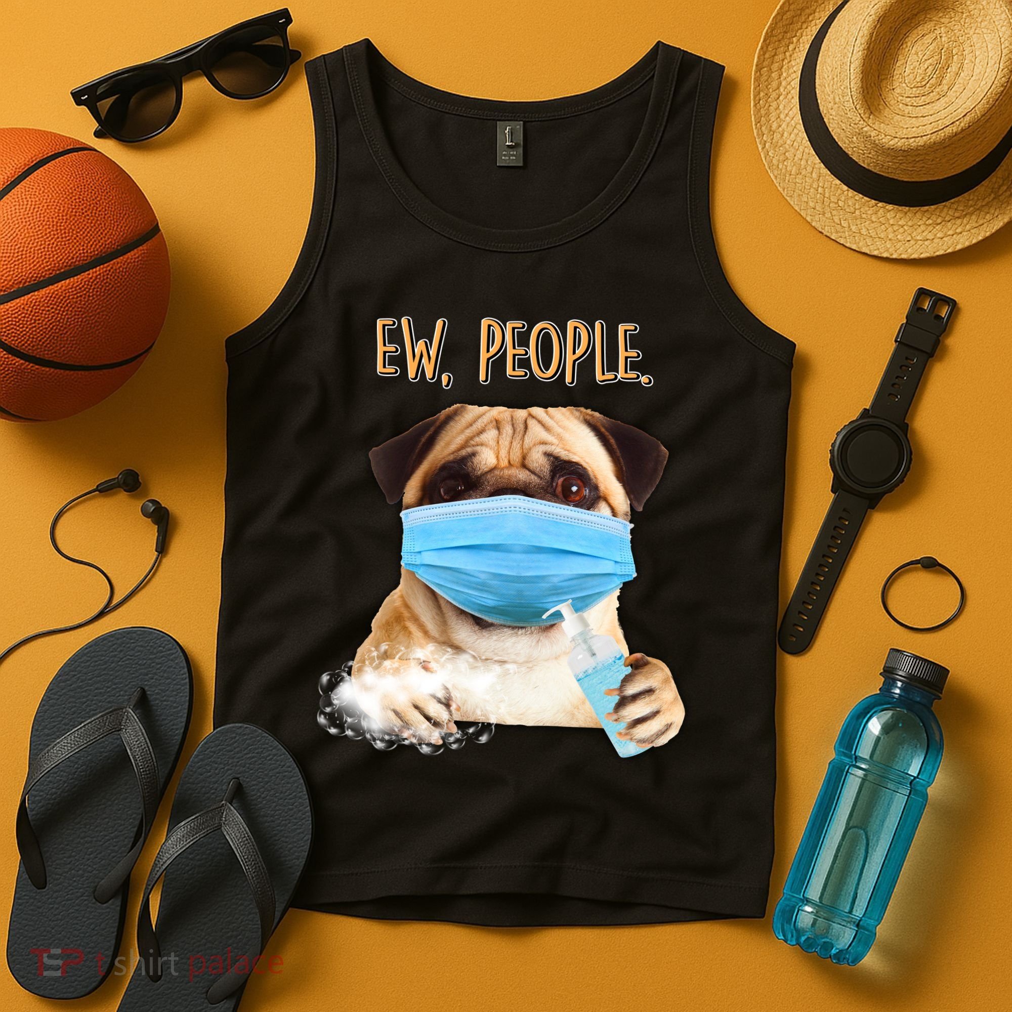 Funny Ew People Hygienic Pug Mask Tank Top