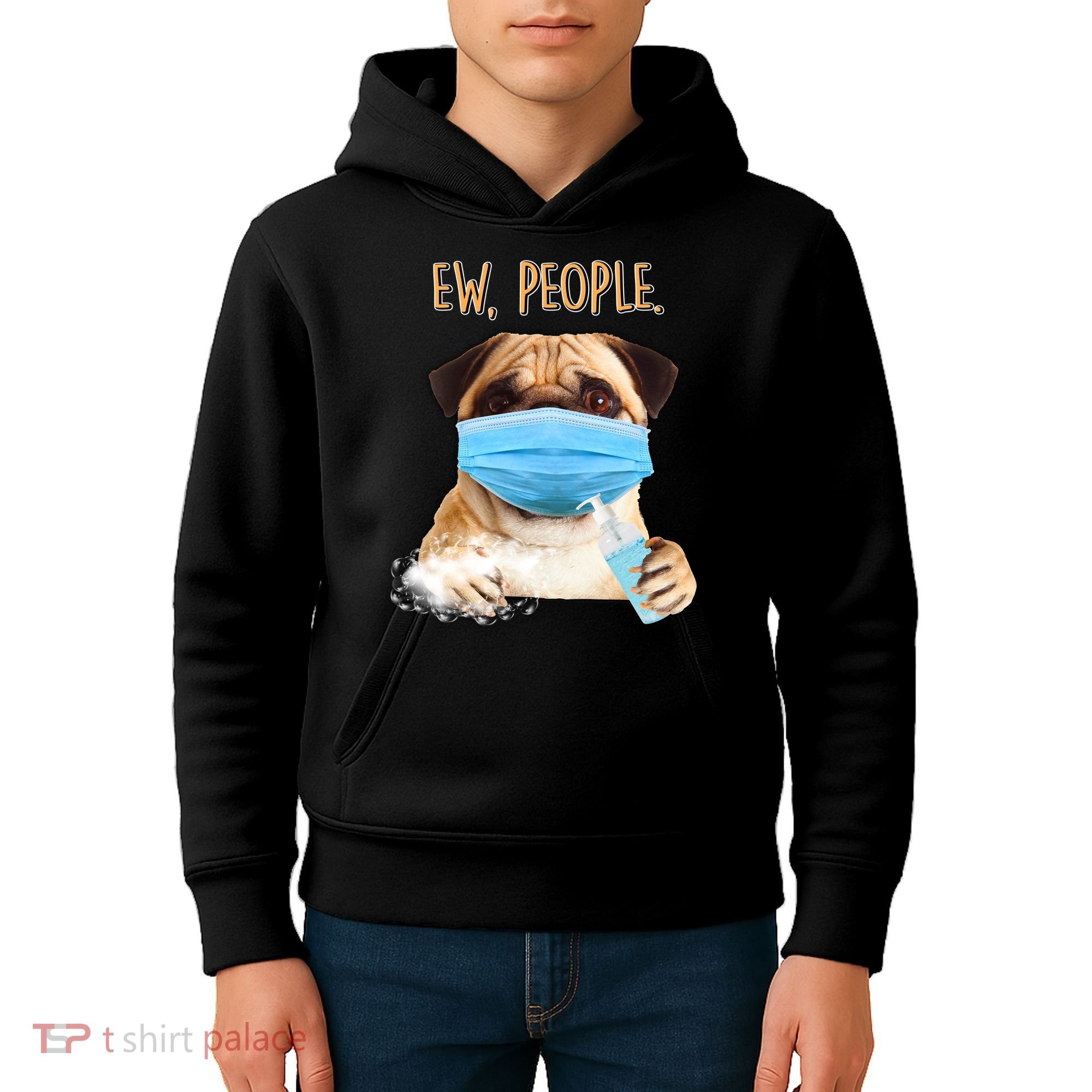 Funny Ew People Hygienic Pug Mask Kids Hoodie