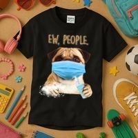 Funny Ew People Hygienic Pug Mask Kids T-Shirt thumb 3