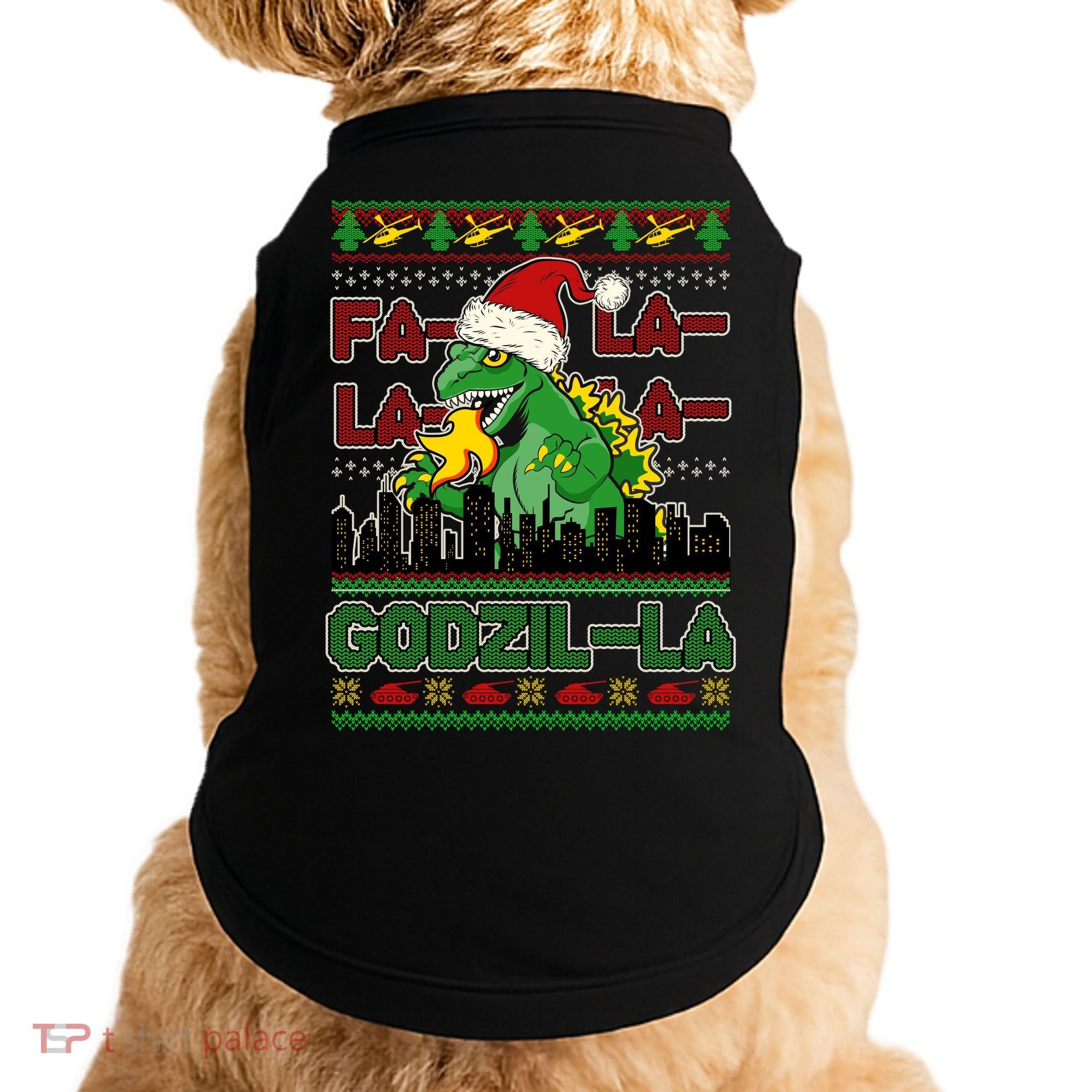 Funny Fa La La La Godzil-La Ugly Christmas Sweater Doggie Tank