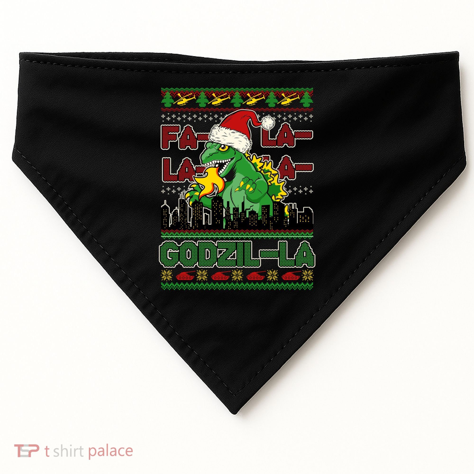 Funny Fa La La La Godzil-La Ugly Christmas Sweater USA-Made Doggie Bandana