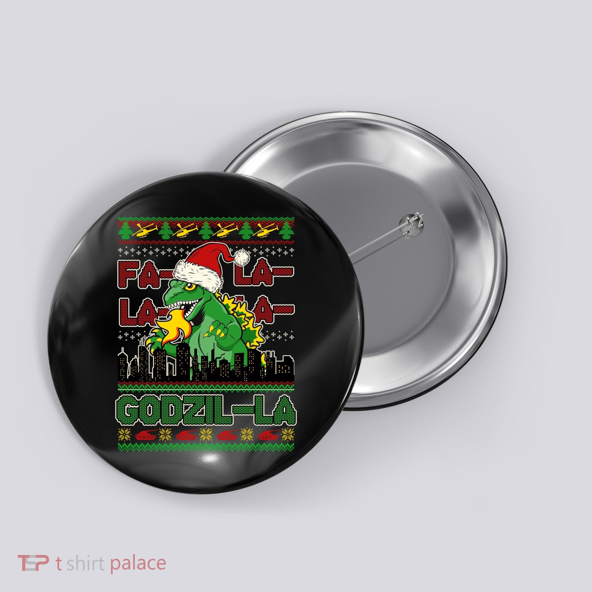 Funny Fa La La La Godzil-La Ugly Christmas Sweater Button