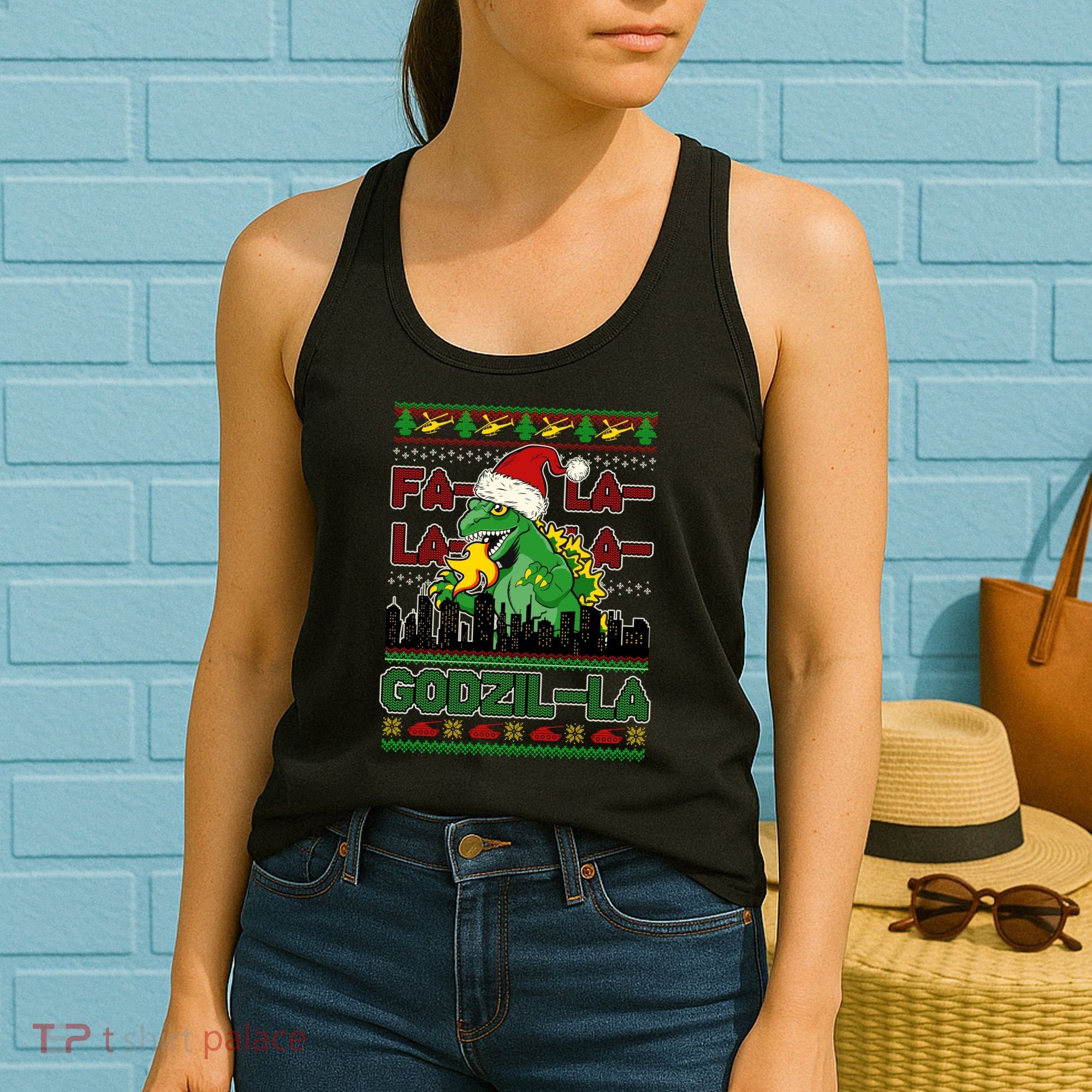 Funny Fa La La La Godzil-La Ugly Christmas Sweater Women's Tank Top