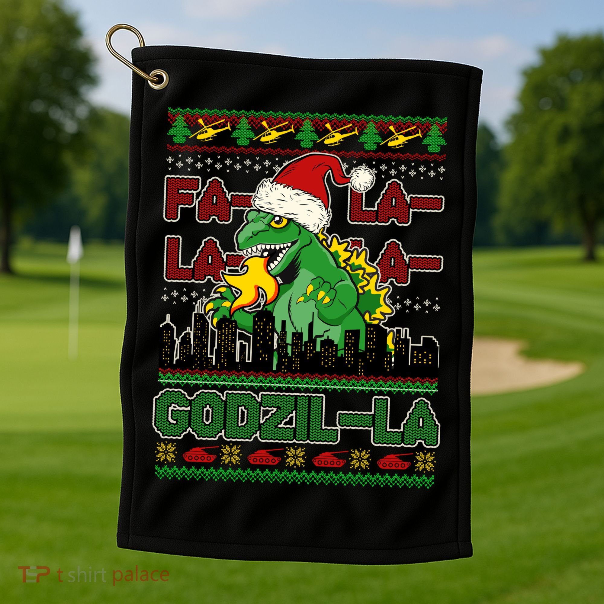 Funny Fa La La La Godzil-La Ugly Christmas Sweater Golf Towel