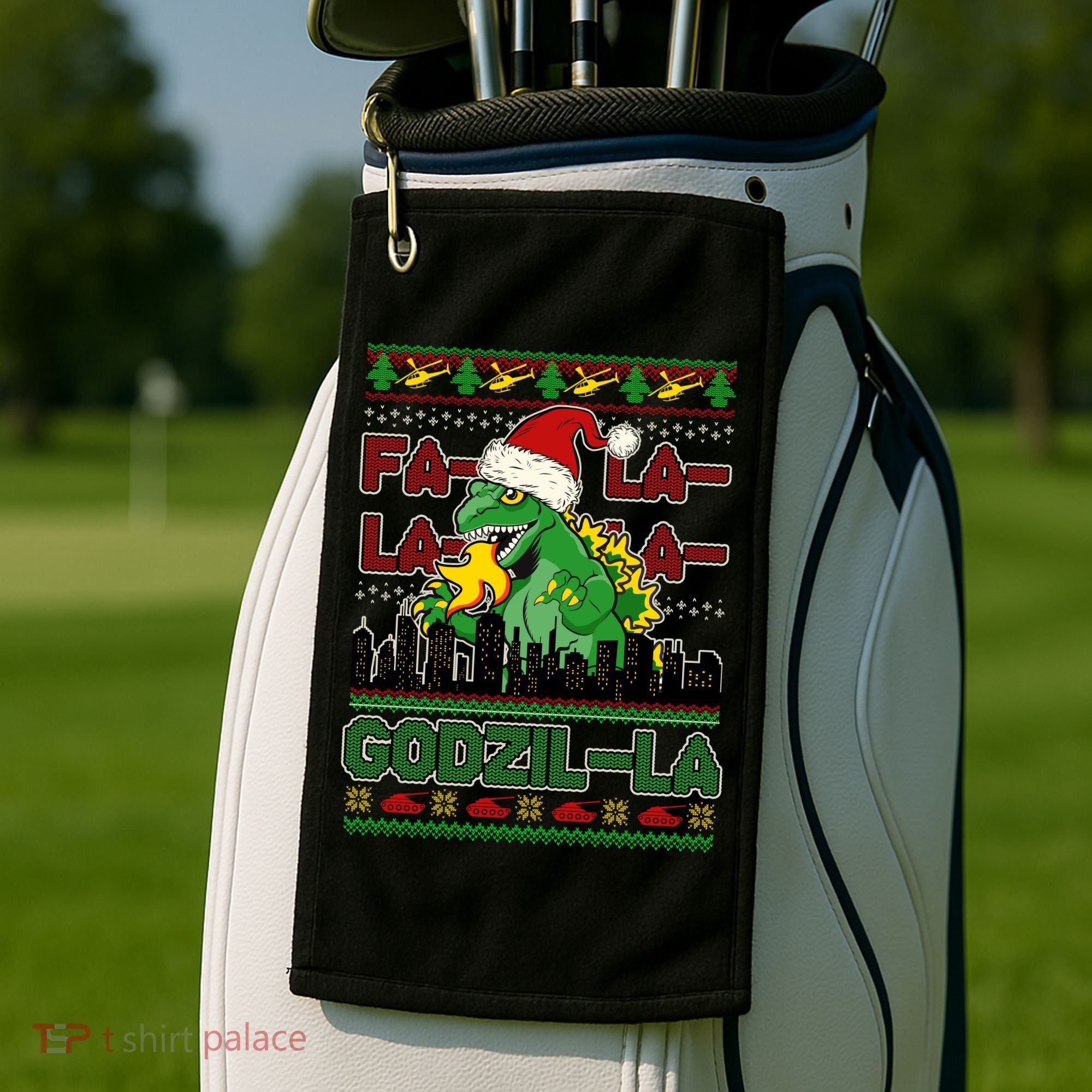 Funny Fa La La La Godzil-La Ugly Christmas Sweater Golf Towel