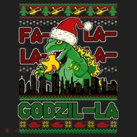 Funny Fa La La La Godzil-La Ugly Christmas Sweater Golf Towel thumb 3