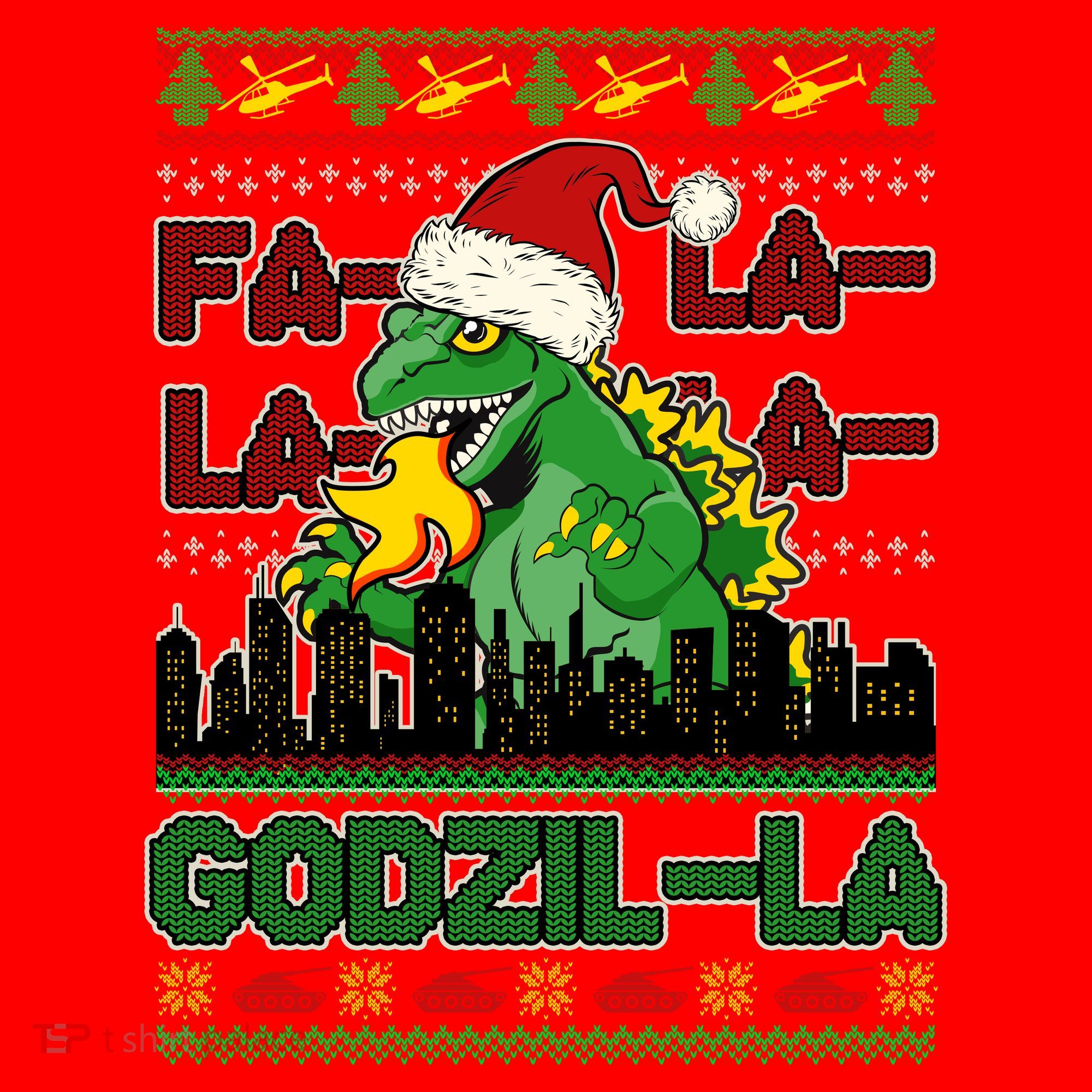 Funny Fa La La La Godzil-La Ugly Christmas Sweater Santa Hat