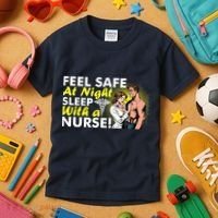 Funny Feel Safe at Night Sleep With a Nurse! Kids T-Shirt thumb 3