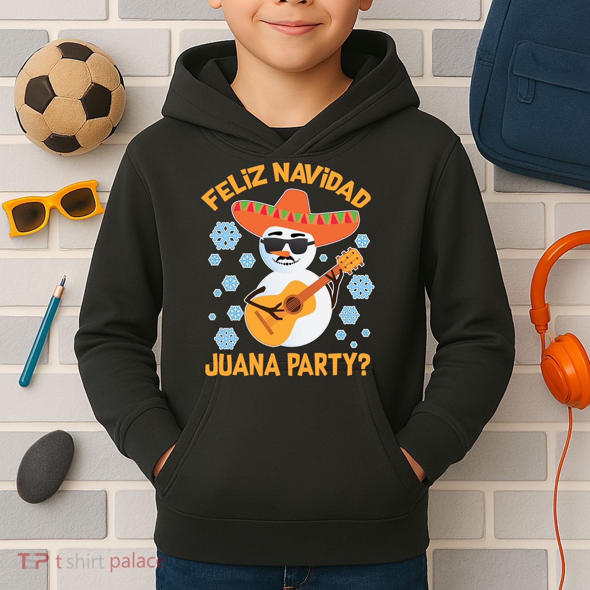 Funny Feliz Navidad Juana Party Snowman Kids Hoodie