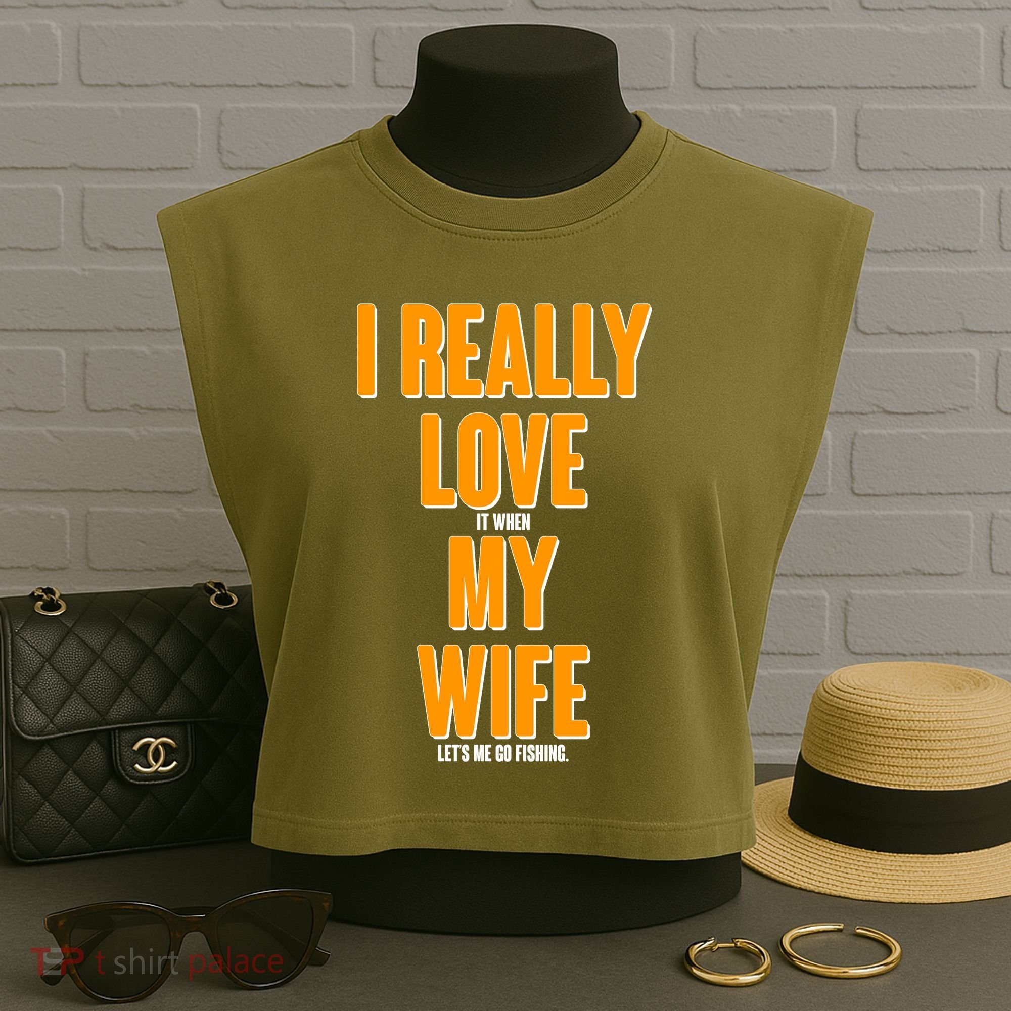 Funny Fishing I Really Love My Wife  Garment-Dyed Women's Muscle Tee