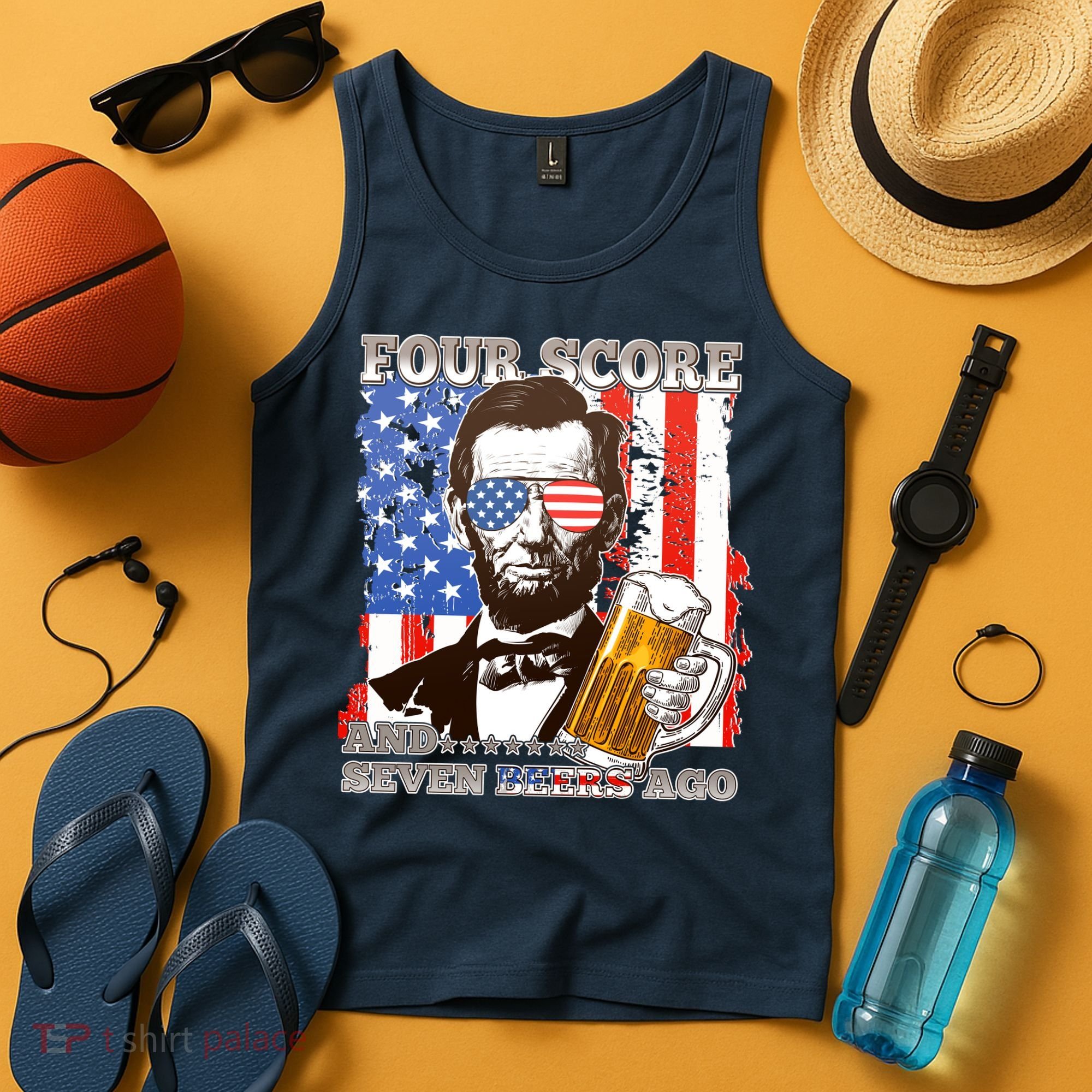 Funny Four Score And Seven Beers Ago Abe Lincoln Tank Top