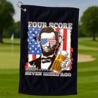 Funny Four Score And Seven Beers Ago Abe Lincoln Golf Towel thumb 1