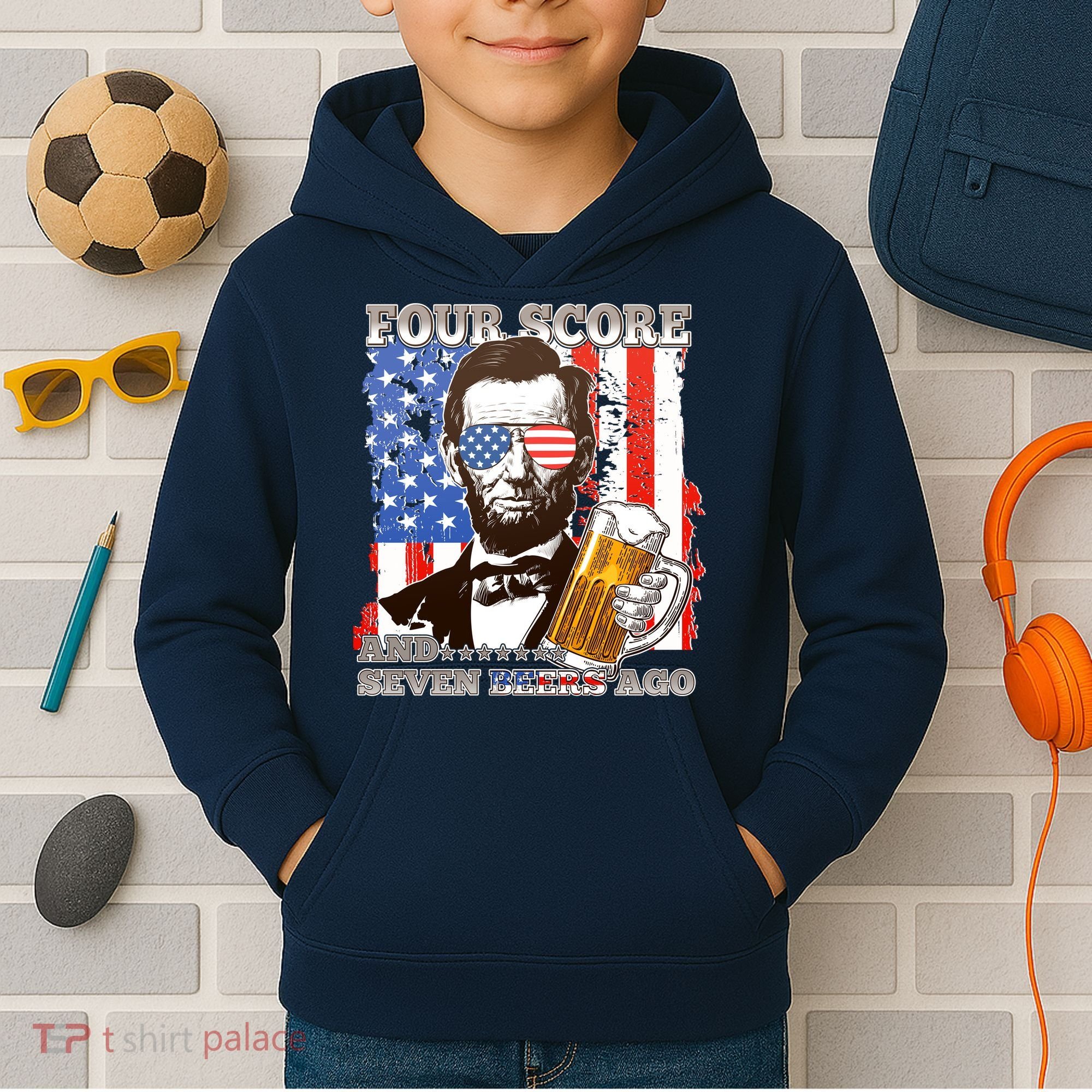 Funny Four Score And Seven Beers Ago Abe Lincoln Kids Hoodie