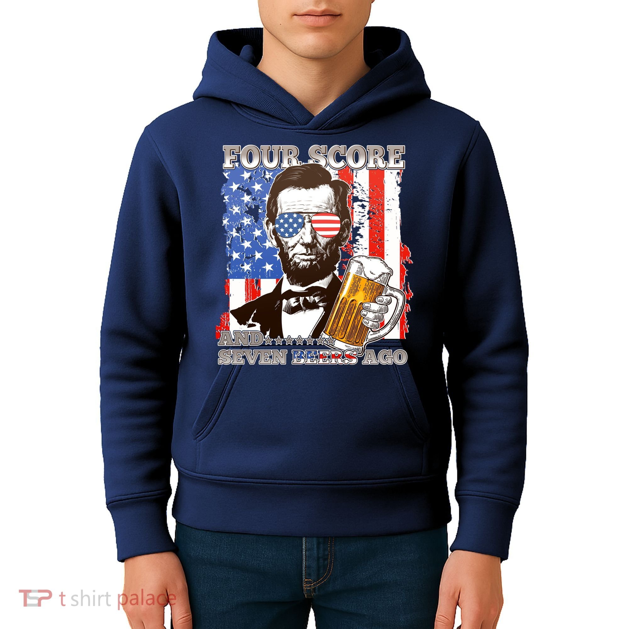 Funny Four Score And Seven Beers Ago Abe Lincoln Kids Hoodie