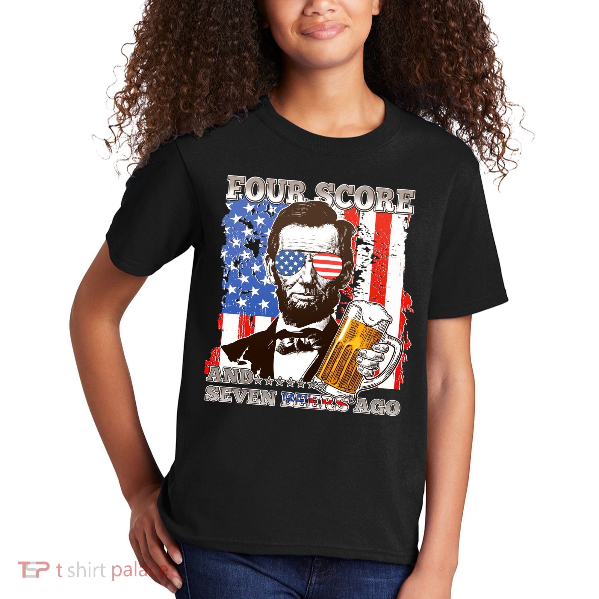 Funny Four Score And Seven Beers Ago Abe Lincoln Kids T-Shirt