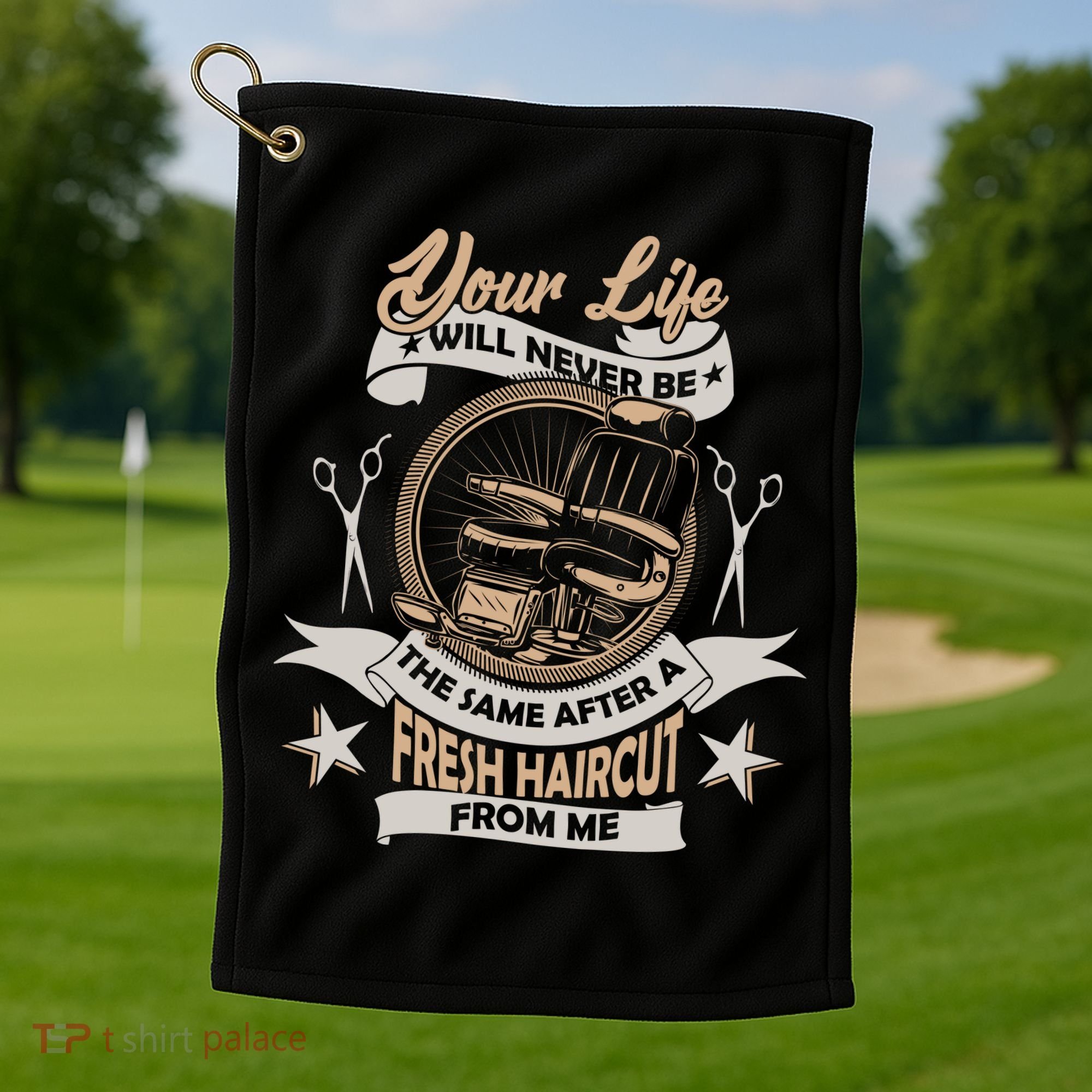 Funny Fresh Haircut Hair Stylist Golf Towel