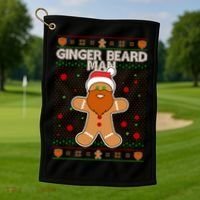 Funny Ginger Beard Man Ugly Christmas Sweater Golf Towel thumb 1